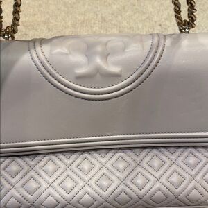 Tory Burch Neutral Pink Shoulder Bag with Embossed Design